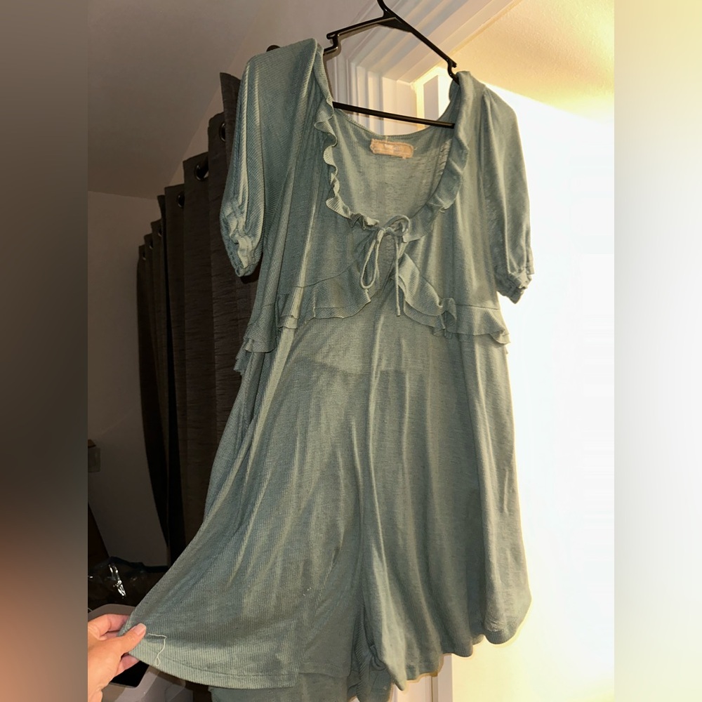 Free people Green Ruffled romper